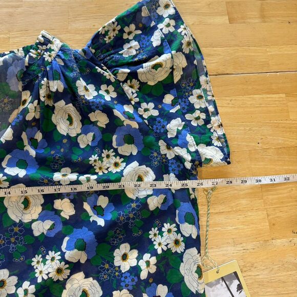 Trovata Birds of Paradise Clover Blouse Rosa Blanca Blue Lux Lightweight Large - Picture 8 of 12